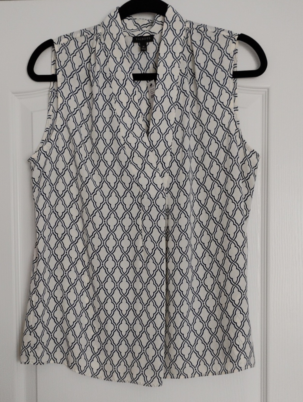 Navy Blue and Cream Sleeveless Blouse